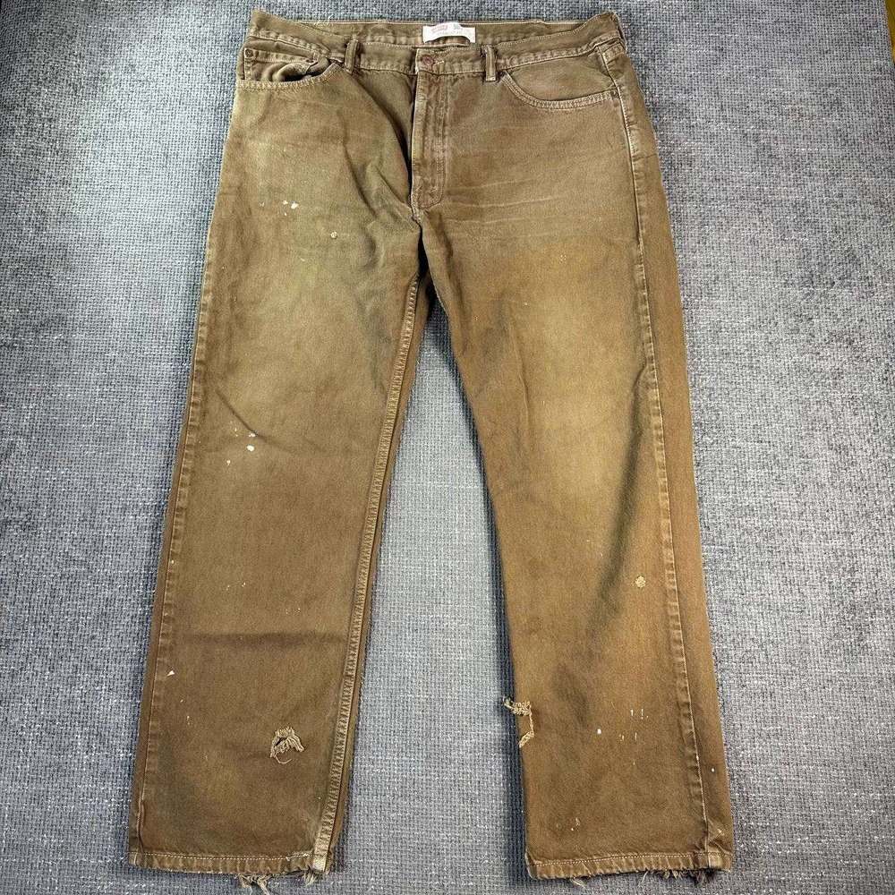 Levis 505 Straight Fit Mens 40x30 Brown Distressed Paint Splatter Workwear Jeans